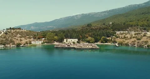 Bay of bones in Ohrid lake Drone footage Video stock 312933256