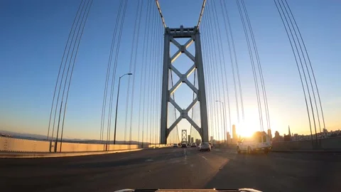 Bay Bridge Drive Through Hyperlapse - Golden Hour Stock Footage 153374420