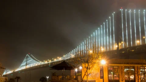 Bay bridge lights in the rain Stock Footage 36012640