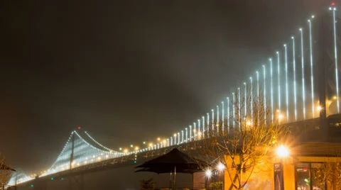 Bay bridge lights in the rain pan Video stock 36012438