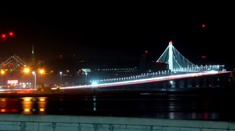 Bay bridge looking west at night Stock Footage 36272556