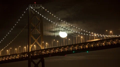 Bay Bridge Moon Timelapse Stock Footage 98758814