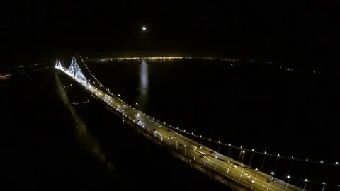 Bay-bridge-night-lights-001044-GOPR0754 Stock Footage 89987125