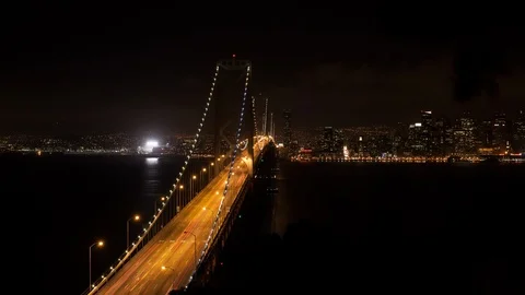 Bay Bridge Night Pan Left Timelapse 4k 動画素材 99400195