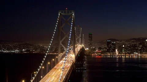 Bay Bridge Night Timelapse Stock Footage 98759269