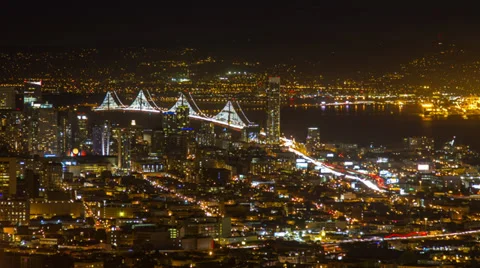 Bay bridge night traffic Stock Footage 35073328