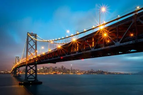 Bay Bridge San Francisco Night Skyline Stock Photos