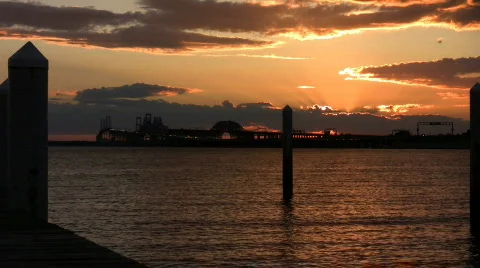 Bay Bridge Sunset Wide Stock Footage 488401