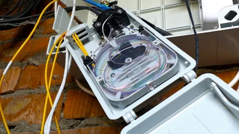 Bay with fiber optic cable in which the laser works to illuminate the fibers in  스톡 동영상 123587167