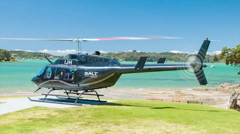 Bay of Islands Sightseeing Excursion Helicopter Taking-off from Paihia Stock Footage 61092835