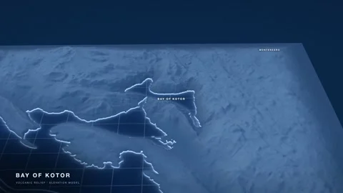 Bay of Kotor 3D terrain relief map as an engineering blueprint Stock Footage 344566866