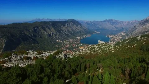 Bay of Kotor from the heights. View from Mount Lovcen to the bay Stock Footage 76241101