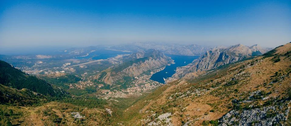 Bay of Kotor from the heights. View from Mount Lovcen to the bay Stock Photos