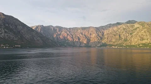 Bay of Kotor Rocky Mountain Reflection Calm Water Aerial 库存影片 334629386