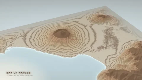 Bay of Naples 3D terrain relief map drawn as a topographic contour sheet Vídeo Stock 344566531