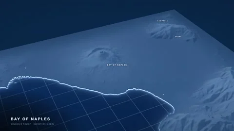 Bay of Naples 3D terrain relief map as an engineering blueprint Stock Footage 344566758