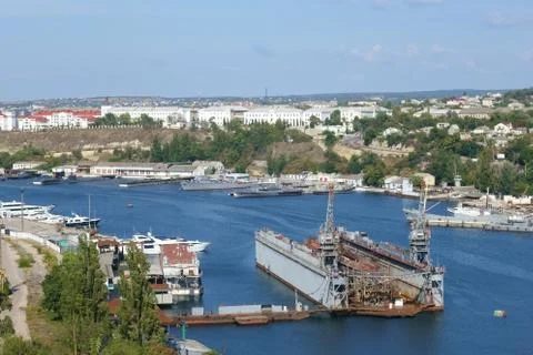 Bay with ships Stock Photos