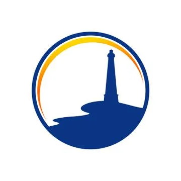 Bay Side Lighthouse Blue Circle Symbol Design Stock Illustration