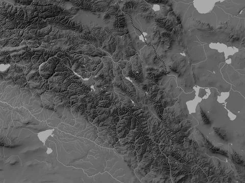 Bayan-Olgiy, Mongolia. Grayscale elevation map with lakes and rivers Stock Illustration