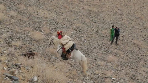 Bayan-Ulgiy, Mongolia - November 5, 2014: Festival golden eagle hunting. Hunter Video stock 199486653