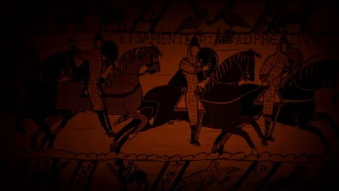Bayeux Tapestry Illuminated By Firelight 스톡 동영상 77066701