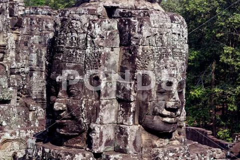 Bayon temple in Angkor Wat, Cambodia Stock Photos