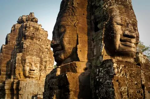 Bayon temple faces Stock Photos