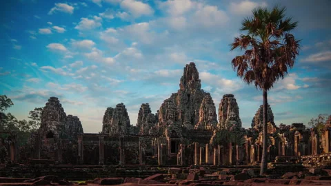 Bayon Temple smiling stone faces time lapse cinemagraph. Angkor Wat, Cambodia Stock Footage 312772681