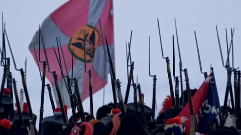 Bayonets and flags in Napoleonic wars Stock Footage 101270804