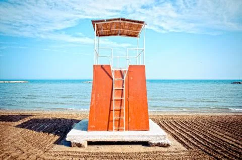 Baywatch tower on beach Stock Photos