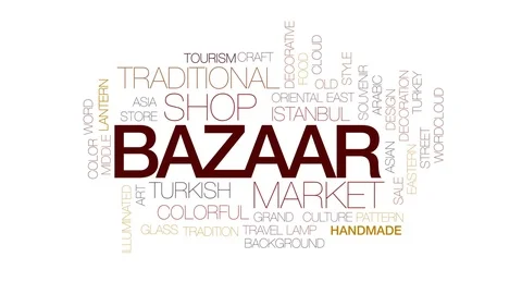 Bazaar animated word cloud, text design animation. Kinetic typography. Stock Footage 79663035