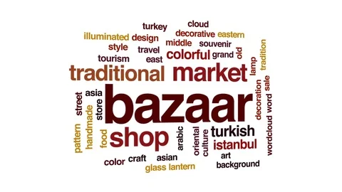 Bazaar animated word cloud, text design animation. Stock Footage 80212225