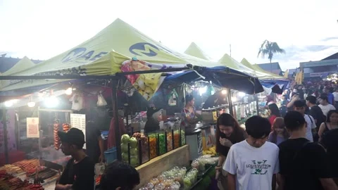 The bazaar crowded with visitors Stock Footage 276587016