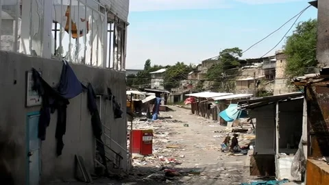 Bazaar Destroyed by Fighting, Osh, Kyrgyzstan, 7/20/2010 Stock Footage 232042995