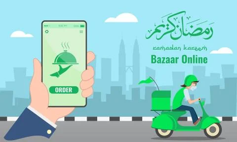 Bazaar online concept via smartphone Stock Illustration