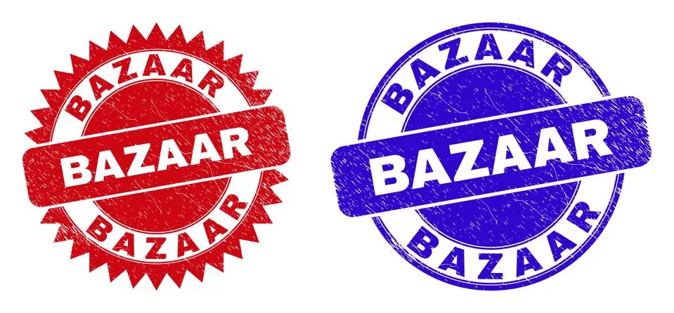 BAZAAR Rounded and Rosette Stamps with Rubber Style Stock Illustration