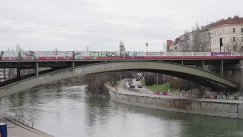 BB Train crossing Bridge over Danube Canal in Vienna Stock Footage 231225733