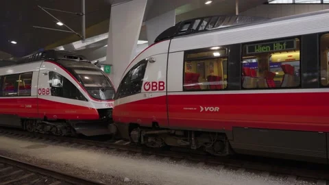 BB Train at Vienna Main Station. Commuter Train stopping at station Stock Footage 231226636