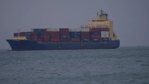 BBC AMETHYST Container Ship Loaded with Cargo Shipping Containers at Sea Video stock 342470558