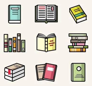 Bbooks' icons. Vector flat style colorful isolated illustrations set Stock Illustration