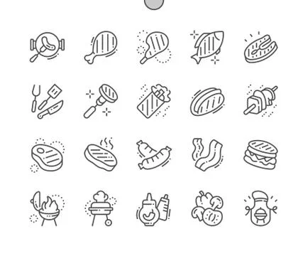 BBQ 2 Well-crafted Pixel Perfect Vector Thin Line Icons 30 2x Grid for Web Illustrazione stock