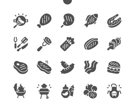 BBQ 2 Well-crafted Pixel Perfect Vector Solid Icons Stock Illustration