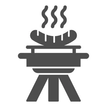 BBQ and grilled sausages solid icon, picnic concept, barbecue with hot sausages Stock Illustration