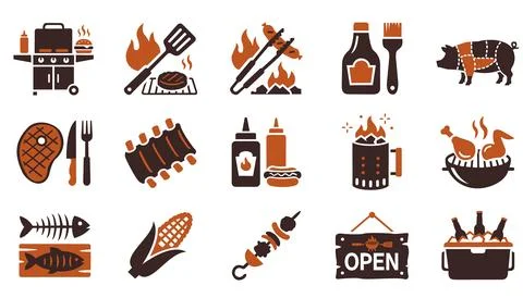 BBQ and grilling icon set 스톡 일러스트