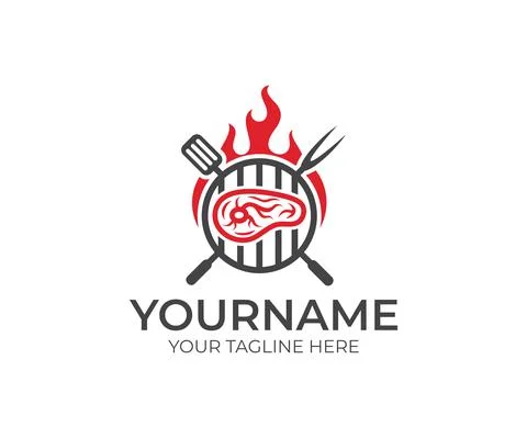 BBQ and steak with fire logo design Illustration