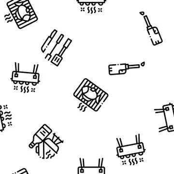 Bbq Barbecue Cooking Seamless Pattern Vector Stock Illustration