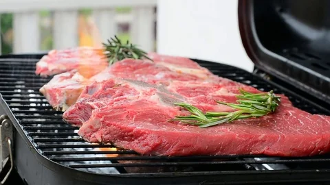 BBQ - Barbecue, Grilling a fresh meat Stock Footage