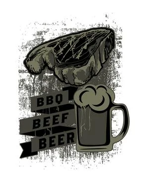 BBQ Beef and Beer Mug Distressed Graphic Illustration Stock Illustration