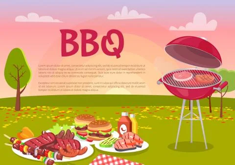 BBQ Beef Roasting Meat Poster Vector Illustration Stock Illustration