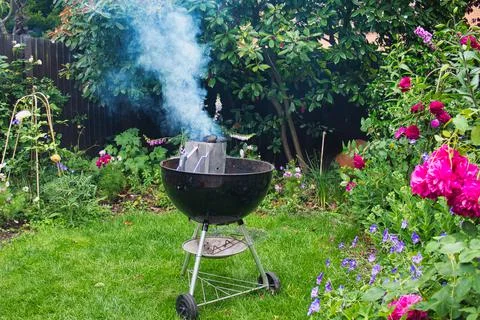 BBQ being started with briquettes Stock Photos